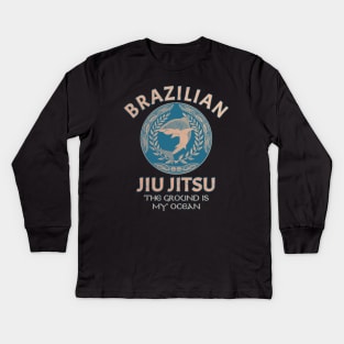 Jiu Jitsu Shark. The ground is my Ocean Kids Long Sleeve T-Shirt